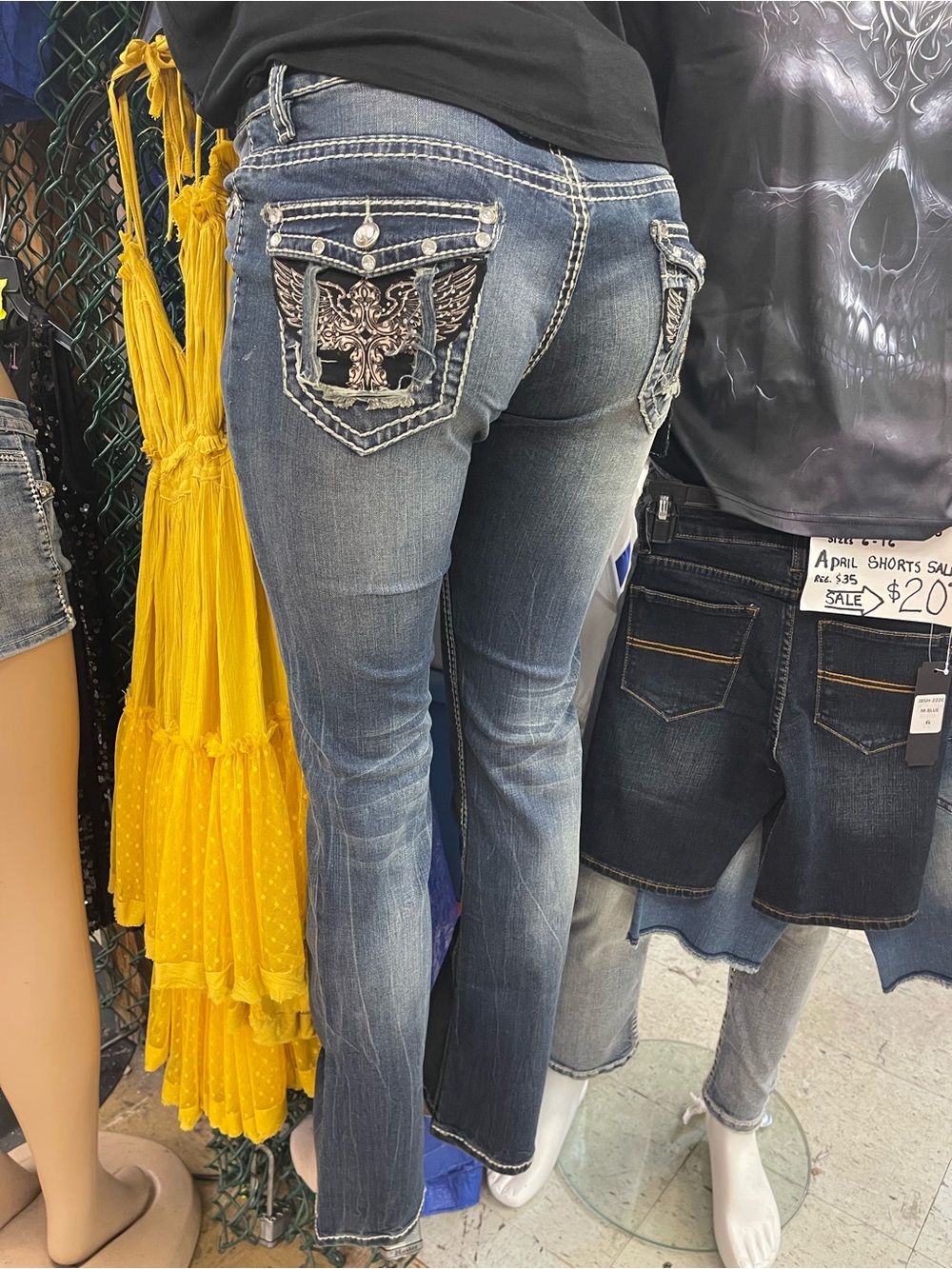 New Embellished Back Pocket Cross Wing Rinestone Women’s Stretch Denim Jeans